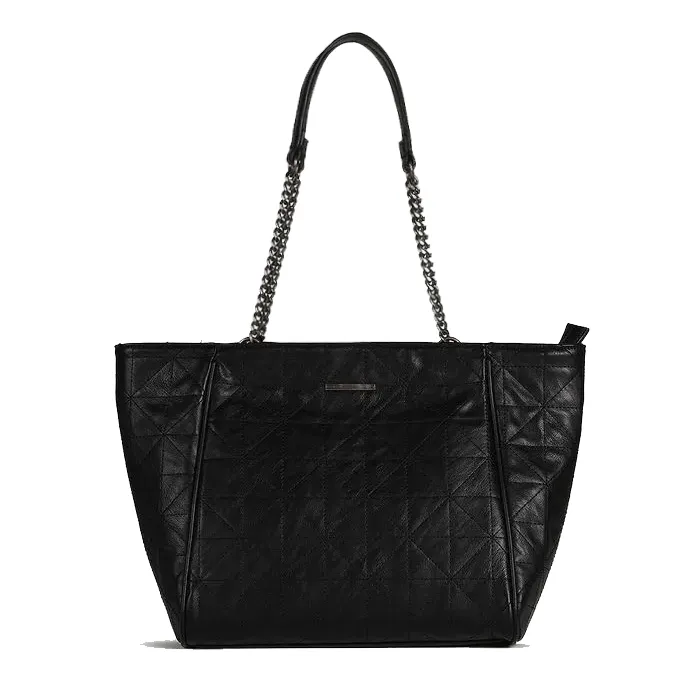Bolsa de ombro feminina preta WJ 46083 em material sintético com acabamento matelassê e corrente metálica